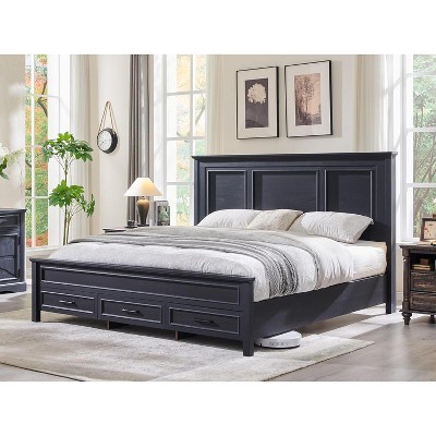 SinCiDo Farmhouse King Size Bed with Headboard, Wood Platform Bed Frame with 3 Storage Drawers, Easy Assembly