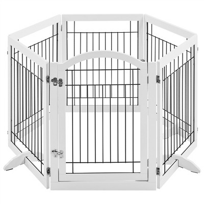 Yaheetech 34" Height Tall Pet Gate with Wood and Wire for Doorway