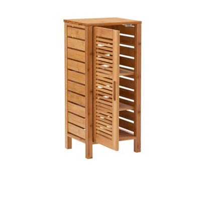 Natural Bamboo One-Door Bathroom Floor Cabinet with Shelves