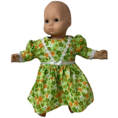 Doll Clothes Superstore Handmade Orange & Green Floral Dress for 14 -15 Inch Baby Dolls