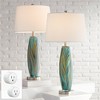 360 Lighting Azure 29 1/2" Tall Modern End Table Lamps Set of 2 WiFi Smart Socket Blue Brown Glass Living Room Bedroom White Shade (Colors May Vary) - 2 of 4
