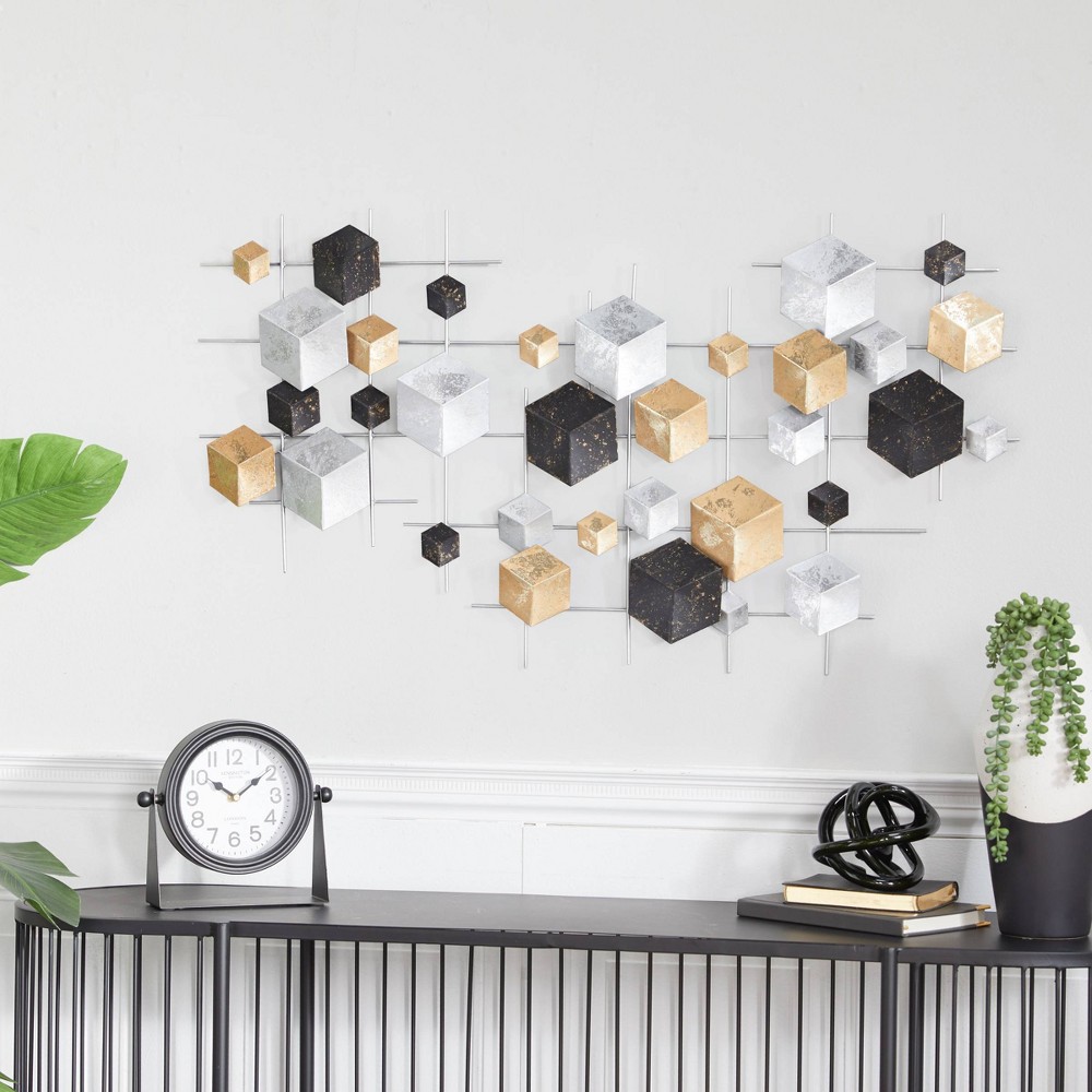 Photos - Wallpaper Metal Geometric 3D Cube Relief Wall Decor Multi Colored - CosmoLiving by C