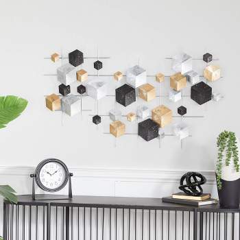 Metal Geometric 3D Cube Relief Wall Decor Multi Colored - CosmoLiving by Cosmopolitan