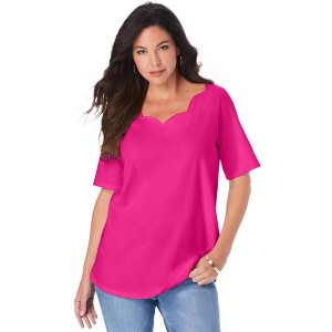 Roaman's Women's Plus Size Scalloped Scoop Neck Ultimate Tee - 1 of 4