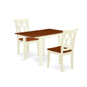 HomeStock 3-Piece Buttermilk and Cherry Finish Solid Wood Top Dining Table Set - 1 of 4