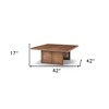 HomeRoots 42" Brown and Natural Solid Wood and Wicker Square Double Pedestal Coffee Table - 3 of 4