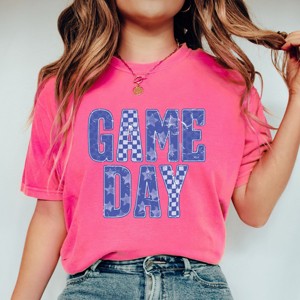 Game Day Blue Checkered - Womens Garment Dyed Tee - 1 of 3