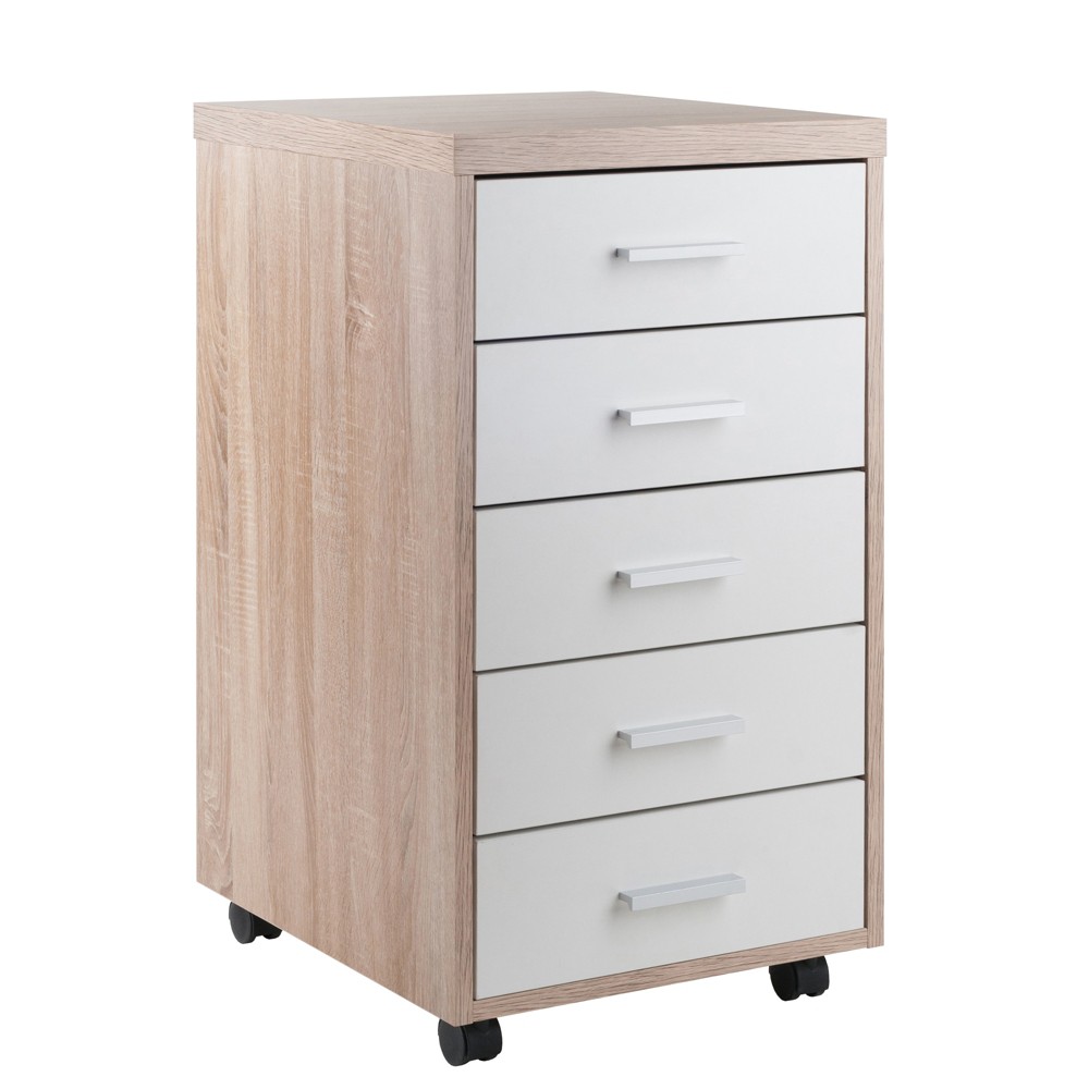 Winsome Kenner Mobile 5 Drawer Storage Cabinet Wood: Mid-Century Modern, Universal Organizer, Wood Composite