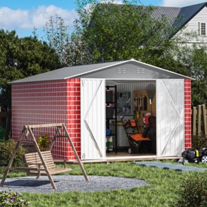 SEVOBAL Storage Sheds Hinge Portal Exterior Storage Room With All-Weather Design Metal Tool Shed For Backyard, Red, 142.13"*101.6"*80.12" - 1 of 4