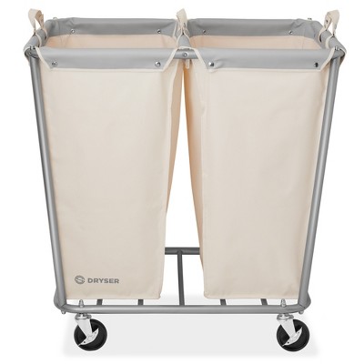 Dryser 2-Section Heavy-Duty Rolling Laundry Hamper with Steel Frame and Canvas Bins