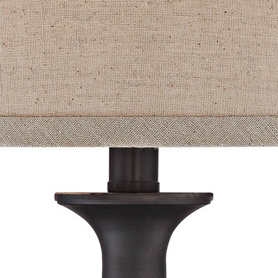 Rustic Farmhouse Dark Bronze Metal Table Lamp Set with Linen Drum Shades