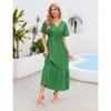 Coolmee Women's Short Sleeve Maxi Dress V Neck High Waist Lace Dress Casual Flowy A Line Beach Dress - 3 of 4