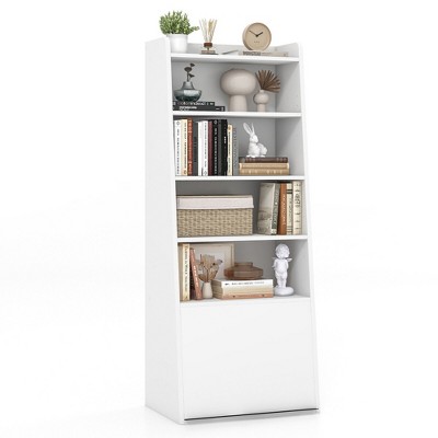 Tangkula 6-tier Bookcase w/ 2 Adjustable Shelves Filp-up Door 5 Open Shelves Bedroom