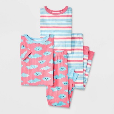 Toddler Girls' 4pc Clouds and Striped Ribbed Pajama Set -Cat & Jack™ 4T Pink/White