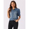 INSPIRE CHIC Women's Casual Short Puff Sleeves Button-Down Jean Denim Jacket - 4 of 4