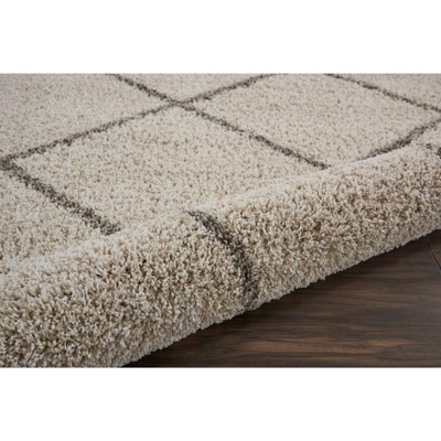 Cream Round Diamond Grid Synthetic Shag Area Rug 8'2"