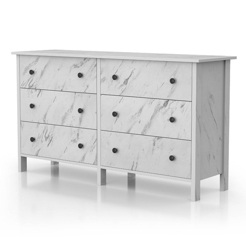 Fichte Transitional 6 Drawer Faux Marble Dresser White Marble - miBasics, 1 of 11