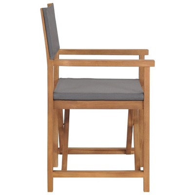Solid Teak Wood Gray Fabric Foldable Outdoor Director's Chairs Set