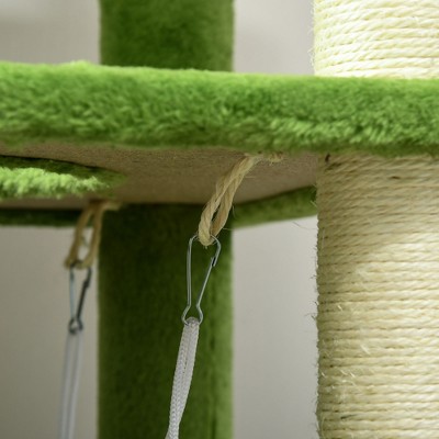 Green Sisal Cat Tree with Hammock and Perches