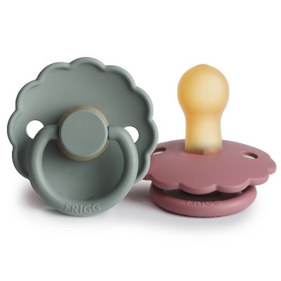 Frigg 2pk Daisy Rubber Pacifier Nipple - Size 1 - Dusty Rose/Lily Pad