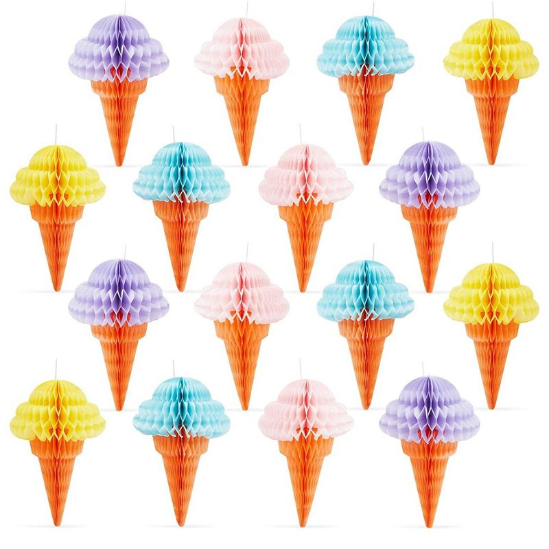 Blue Panda 16 Pack Hanging Honeycomb Ice Cream Party Decorations for Birthday, Baby Shower, Celebration, 4 Colors, 4 x 6 In, 1 of 9