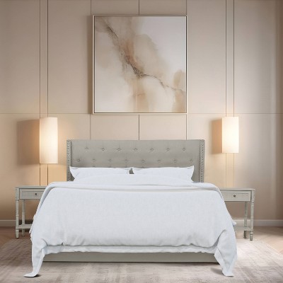 Billy Full Upholstered Panel Bed with Warm Gray Finish and Nightstands