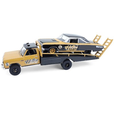 1985 Dodge Ram D350 Ramp Truck and 1965 Dodge Coronet "Hotton Speed Shop" Brown and Black 1/64 Diecast Model Cars by Greenlight