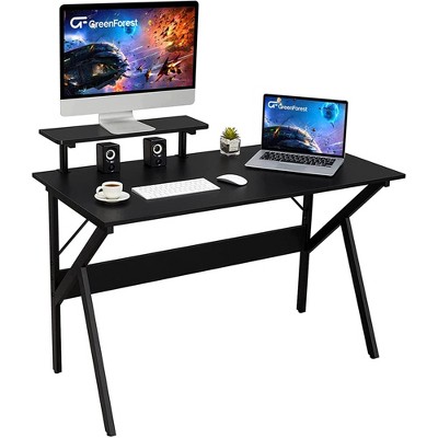GreenForest Black 47" Gaming Desk with Monitor Shelf