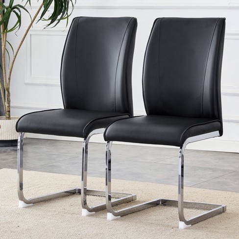 DOMETOUR PU High Resilience Dining Chair Set of 2 with Arched Metal Silver Leg Luxury Simple Arch Chair - image 1 of 4