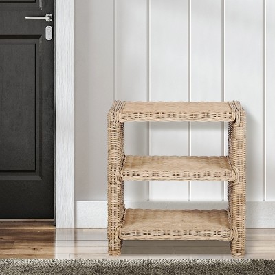 Natural Rattan and Mango Wood 3-Tier End Table