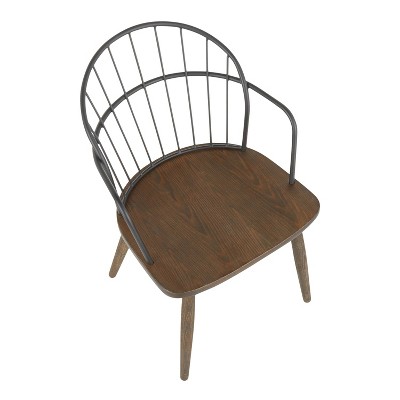 Riley Dark Walnut Wood Industrial Arm Chair with High Spindle Back