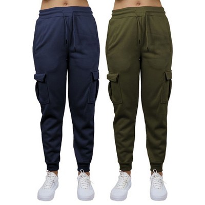 Blue Ice Apparel Women's Heavyweight Loose Fit Fleece-Lined Cargo Jogger Pants-2 Pack