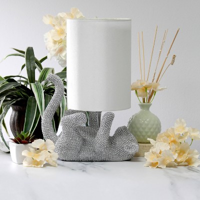 12.6" Diamond Studded Kitty Cat Table Lamp with White Faux Silk Shade - Lalia Home: UL Listed, Polyresin