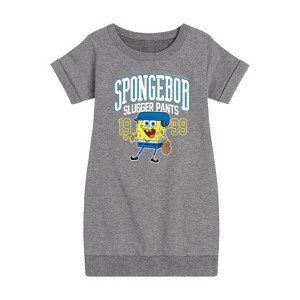 - SpongeBob SquarePants - SpongeBob Slugger Pants Graphic Short Sleeve Fleece Dress - 1 of 4