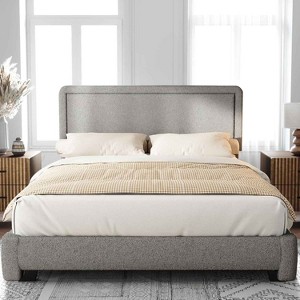 Dyonery Boucle Bed Frame,Gray Upholstered Teddy Fabric Bed Frame with Headboard, Adjustable Headboard, Easy Assembly - 1 of 4