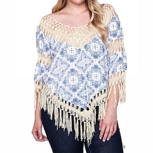 Women's Crochet & Fringe Printed Top - umgee - 1 of 4