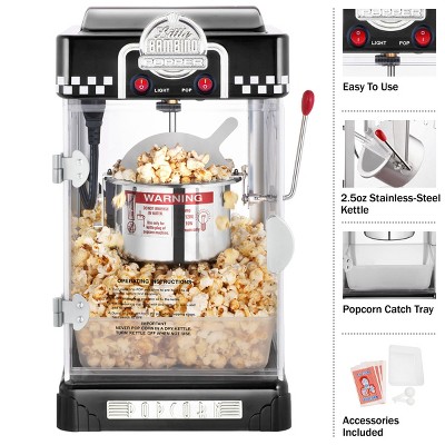 Little Bambino Black Retro Countertop Popcorn Machine with Stainless Steel Kettle