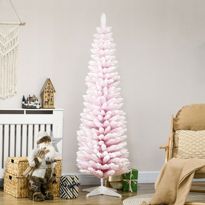 NicBex 6ft Snow Flocked Artificial Pencil Christmas Tree Slim Tree with Branches and Plastic Base for Decoration