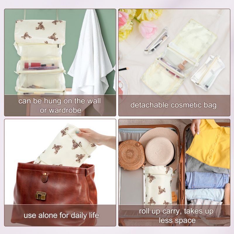 Unique Bargains Teddy Bear Style 4 in 1 Detachable Hanging Roll Up Travel Makeup Bags and Organizers White Brown, 5 of 7