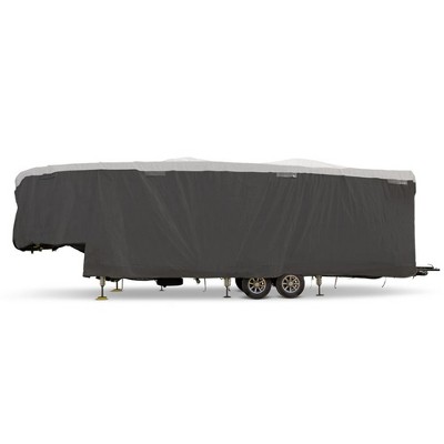 Camco ULTRAGuard 34 to 36' 5th Wheel RV Camper Cover with Secure Cinching Straps, Zippered Entry Doors, and Covered Air Vents, Gray