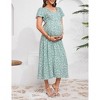 Women's Maternity Floral Midi Dress Summer Short Sleeve Sweetheart Boho Tie Back Casual Dress Photoshoot Baby Shower - 4 of 4