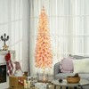 HOMCOM 7 FT Pencil Prelit Artificial Christmas Tree Holiday Decoration with Snow Flocked Branches, Warm White LED Lights, Downswept Shape, Pink - 3 of 4