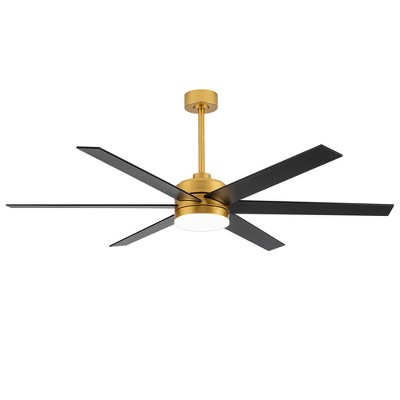 Airsurfer 65" Gold Ceiling Fan with Integrated LED Light, White and Black Blades, and Remote (6-Blade)
