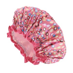 Unique Bargains Women Double Layer Colored Dots Shower Cap Rose Red 1 Pc - 1 of 3