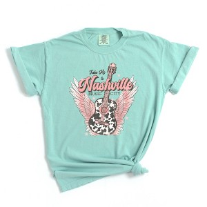Simply Sage Market Women's Take Me To Nashville Winged Guitar Short Sleeve Garment Dyed Tee - 1 of 2
