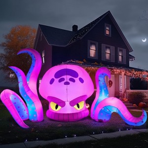 Joyfy 10 FT Long Halloween Inflatable Outdoor Decoration, 3Pcs Inflatable Octopus and Tentacles with Built-in LEDs for Halloween Party Yard Lawn Decor - 1 of 4