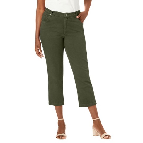 Avenue Plus Size Cotton Cinch Capri Pants in Green