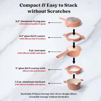 Alva 5-in-1 Peach Ceramic Nonstick Cookware Set