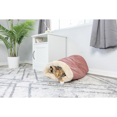 Small Indian Red and Beige Faux Suede Cat Bed