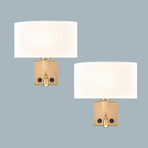 CLAXY Modern Brass Wall Sconces with LED Reading Light USB Port - 1 of 4